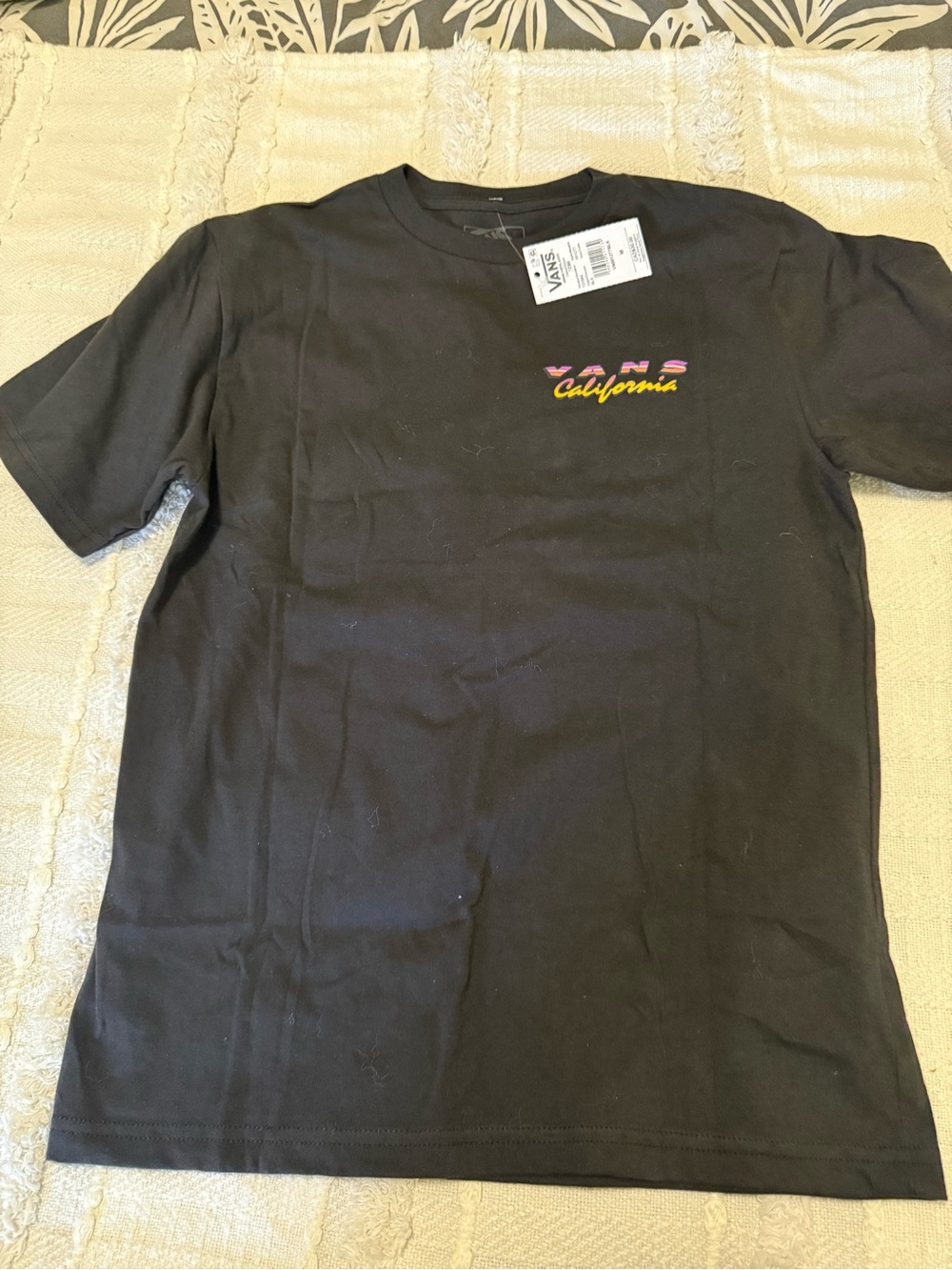 Vans Black Short Sleeve Crewneck T‑Shirt with Purple & Yellow Logo